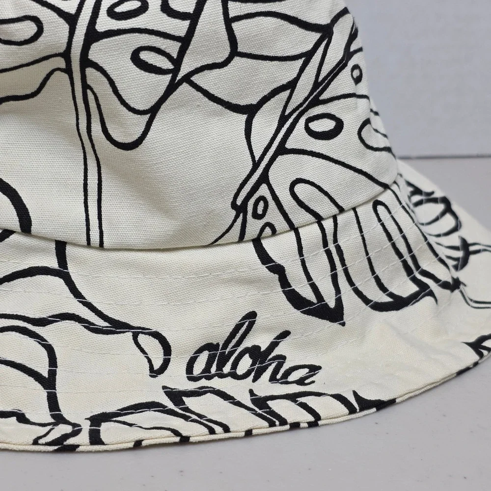 Local Design Kids Unisex Aloha Bucket Hat Monstera Leaf Print White Black Hawaii